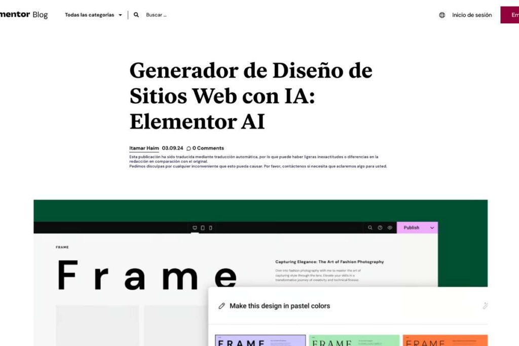 Generador de Diseño de Sitios Web con IA de Elementor AI