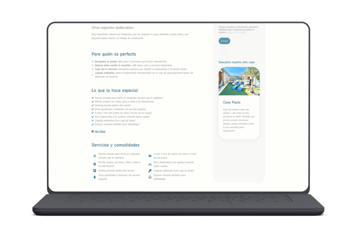 Diseño web Gestión Vacacional Conil – Cometa Web 8